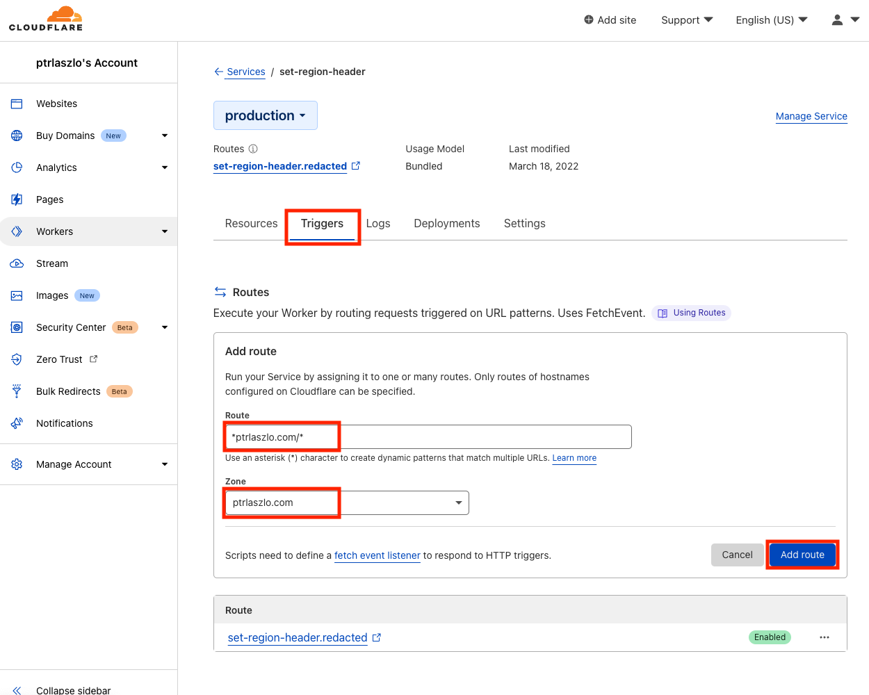 Setting triggers for the new worker